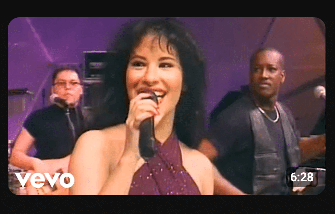 Selena performing Como La Flor at San Antonio's Astrodome.